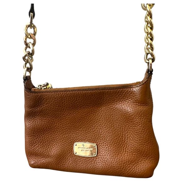Michael Kors Camel Brown Leather Gold Hardware Tassel Crossbody Purse - Picture 1 of 5